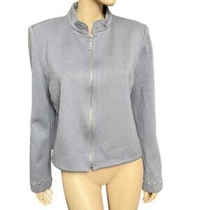 St John Collection Knit Zip Cardigan Jacket Sz 14 Long Sleeves Boxy Silhouette